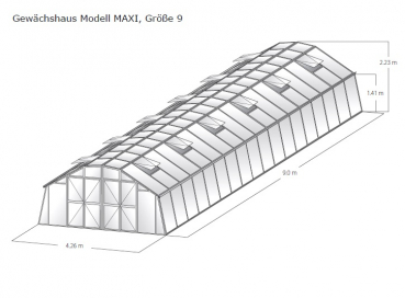 Vario Stahl Gewächshaus Maxi 9 Nörpelglas 4mm BxL:426x900cm 38,3m² verzinkt