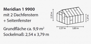 Vitavia Gewächshaus Meridian 1 9900 BxTxH 257x383x232cm ESG Glas Alu eloxiert