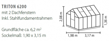 Vitavia Gewächshaus Triton 6200 ESG Glas BxT 198x317cm smaragd + Fundamentsrahmen