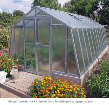 Vario Stahl Gewächshaus Junior 3 Nörpelglas 4mm BxT 249x306cm 7,5m² Moosgrün