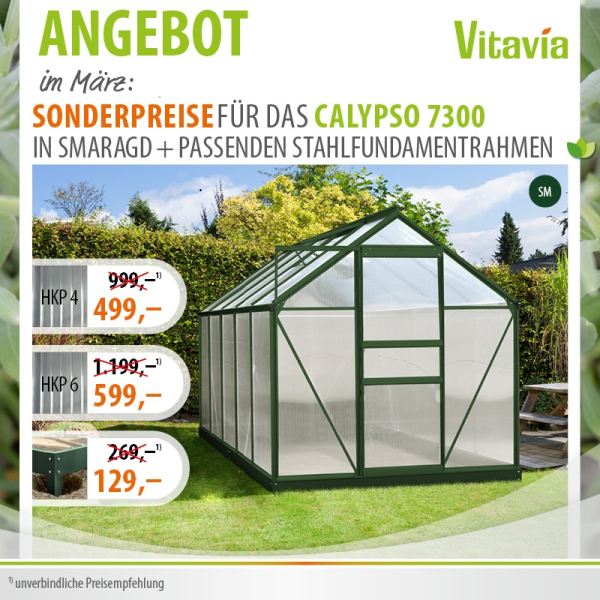 AKTION Vitavia Alu Gewächshaus Calypso 7300 B195xT380xH197cm 4mm HKP 7m² Smaragd