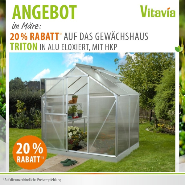 Vitavia Gewächshaus Triton 2500 4mm HKP BxT 198x131cm eloxiert + Fundamentsrahmen