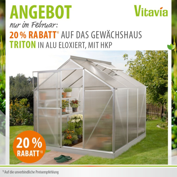 Vitavia Gewächshaus Triton 3800 6mm HKP BxT 198x193cm eloxiert + Fundamentsrahmen