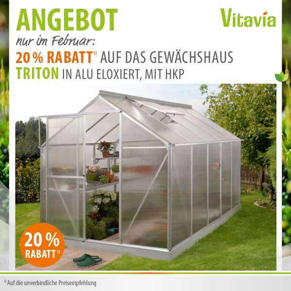 Vitavia Gewächshaus Triton 7500 4 mm HKP BxT 198x379cm eloxiert + Fundamentsrahmen