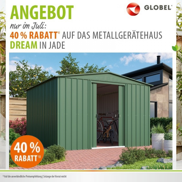 Globel Metall Gerätehaus Dream 108 BxTxH 308x247x202 6,99m² Jade grün