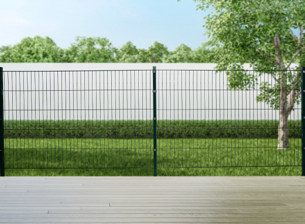 Elmar Jung 10m Doppelstabmattenzaun Set Standard 143cm hoch grün 6 Pfosten 40/40