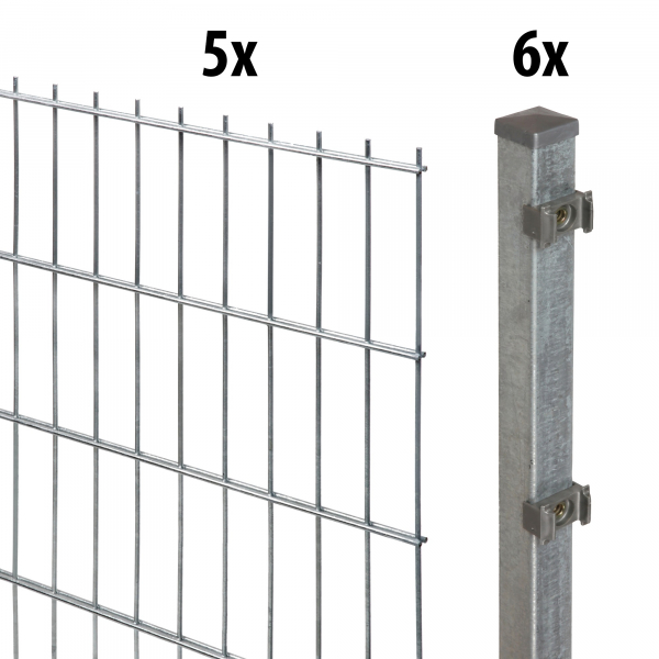Elmar Jung 10m Doppelstabmattenzaun Standard 83cm hoch verzinkt 6 Pfosten 40/40