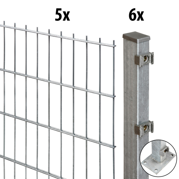 10m Doppelstabmattenzaun Excellent 103cm hoch verzinkt Pfosten mit Bodenplatte