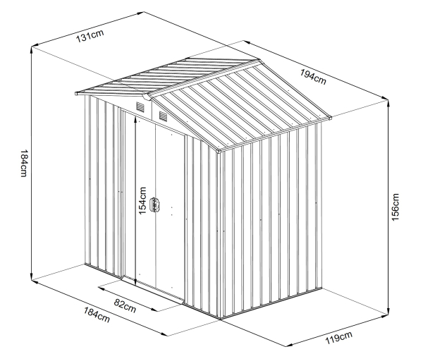 Preisgünstiges Metall Gerätehaus Basic 2,5㎡ L131xB194xH184cm Satteldach GARDEN N MORE
