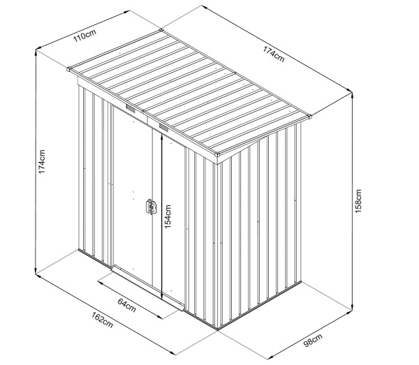 Preisgünstiges kleines Metall Gerätehaus Pultdach 1,7㎡ L110xB174xH174cm GARDEN N MORE