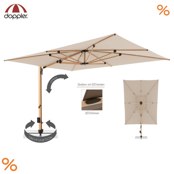 Doppler Premium LED Pendelschirm ALU WOOD XL ULTRA 400x300cm Natur
