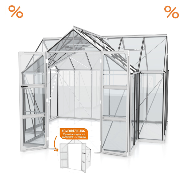Vitavia Gewächshaus CLARUS 383x383cm 13m² ESG Glas inkl.Fundament Alu eloxiert