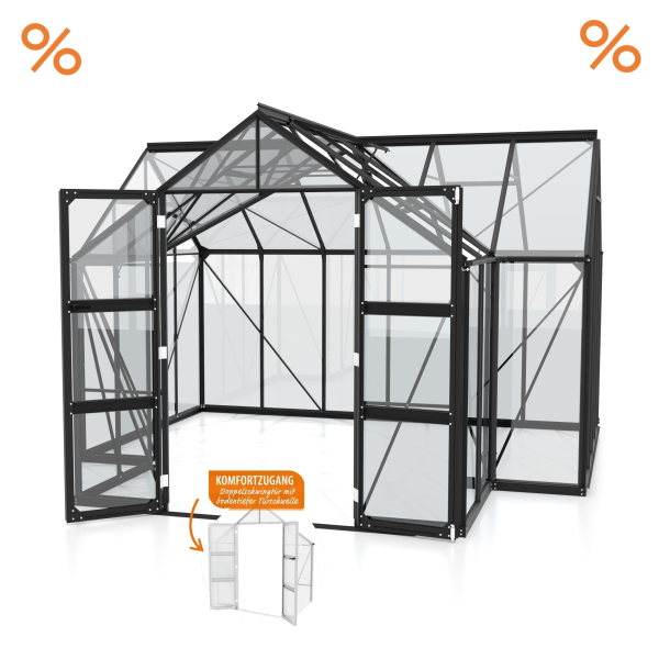 Vitavia Gewächshaus CLARUS 383x383cm 13m² ESG Glas inkl.Fundament Alu schwarz
