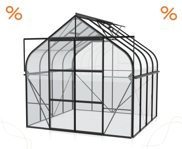 AKTION Gewächshaus Diana 6700 ESG Glas BxTxH 264x258x255cm 6,7m² Alu schwarz