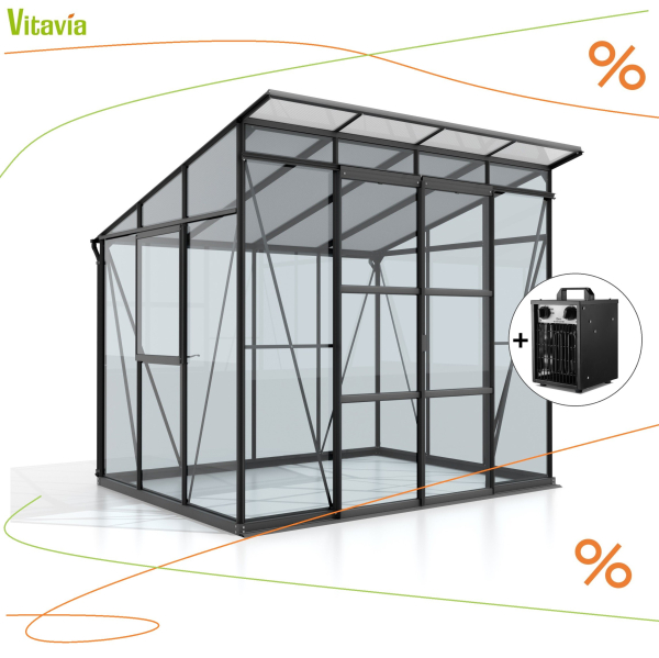 AKTION (+Heizung) Vitavia Gewächshaus Playa 5900 ESG/HKP schwarz inkl.Fundamentsrahmen