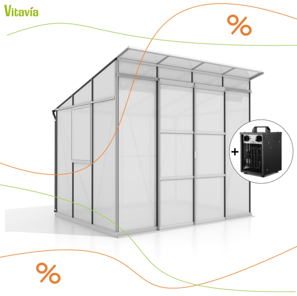 AKTION (+Heizung) Vitavia Gewächshaus Playa 5900 6mm HKP eloxiert inkl. Fundamentsrahmen