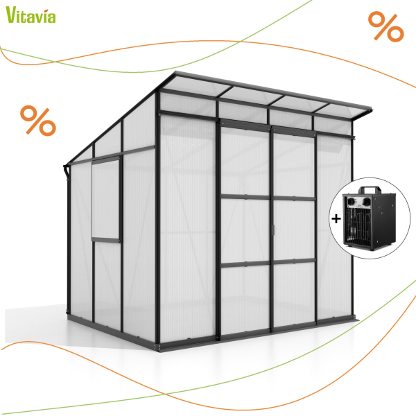 AKTION (+Heizung) Vitavia Gewächshaus Playa 5900 6mm HKP schwarz inkl. Fundamentsrahmen