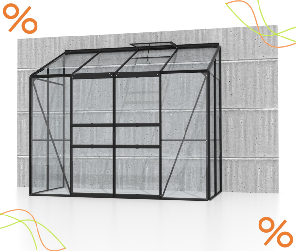 Vitavia Anlehngewächshaus Ida 3300 BxT 255x132cm 3,3m² ESG Glas Alu schwarz