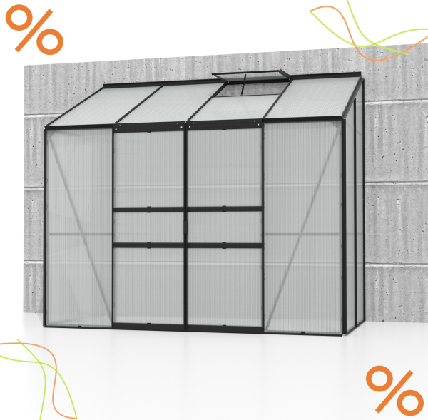 AKTION Vitavia Anlehngewächshaus Ida 3300 BxT 255x132cm 3,3m² 4mm HKP Alu schwarz