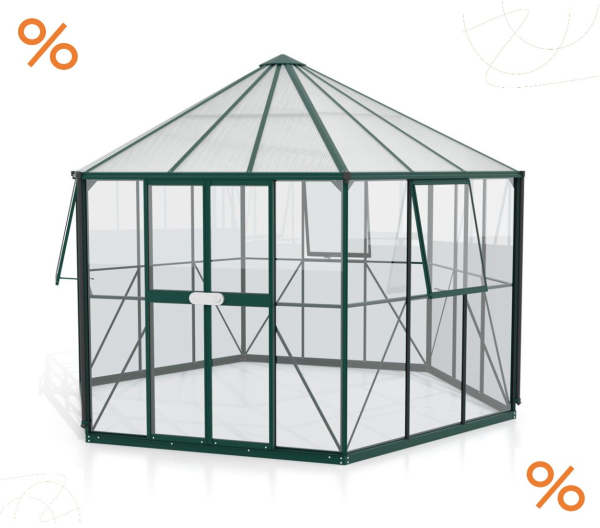 Vitavia Gewächshaus Pavillon Hera 9000 ESG/HKP 3/6mm 383x329cm 9m² Alu smaragd
