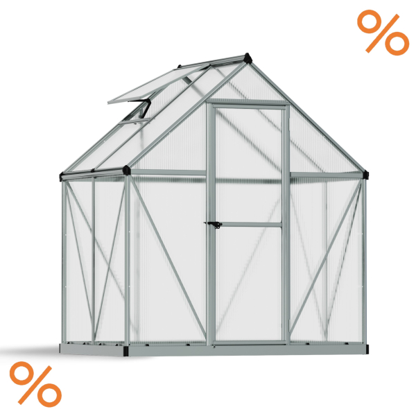 Palram-Canopia Alu Gewächshaus MYTHOS 6X4 (185x126cm) 4mm HKP 2,3m² silber