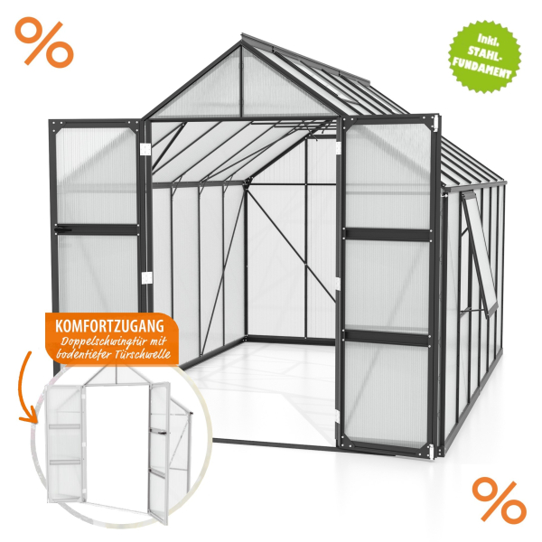Vitavia Gewächshaus Olymp 9900 257x386cm HKP 4mm schwarz + Fundamentsrahmen