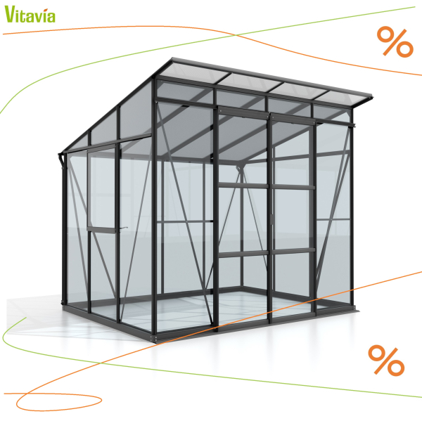 Vitavia Gewächshaus Playa 5900 ESG/HKP 230x258cm Alu schwarz + Fundamentsrahmen