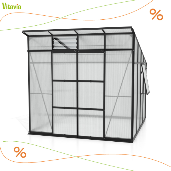 Vitavia Gewächshaus Playa 7600 6mm HKP 292x258cm Alu schwarz + Fundamentsrahmen