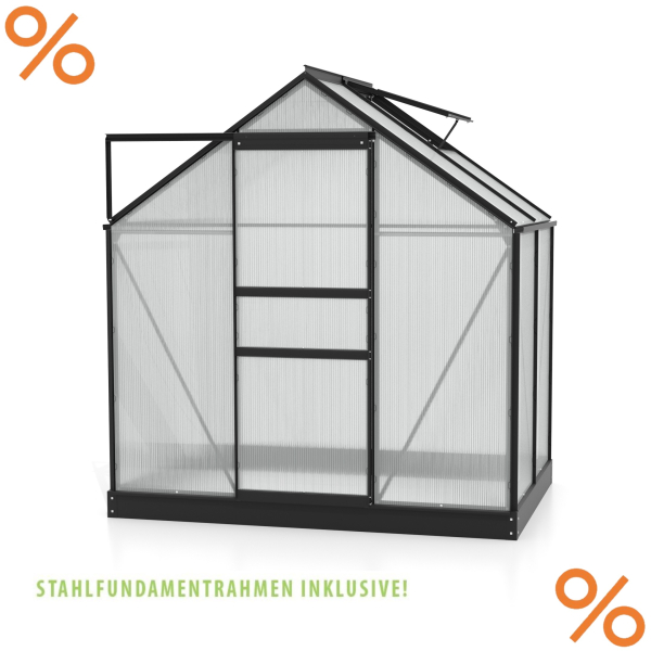 SET Vitavia Gewächshaus Comet 2500 4mm HKP 195x131 schwarz + Fundamentsrahmen