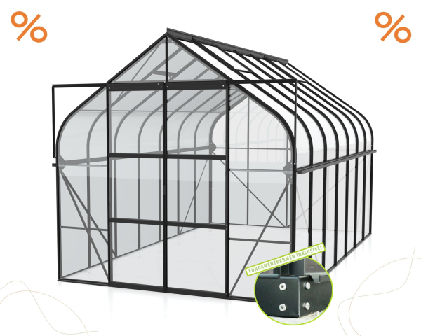 AKTION SET Gewächshaus Diana 11500 ESG BxT 264x445cm schwarz + Fundamentsrahmen