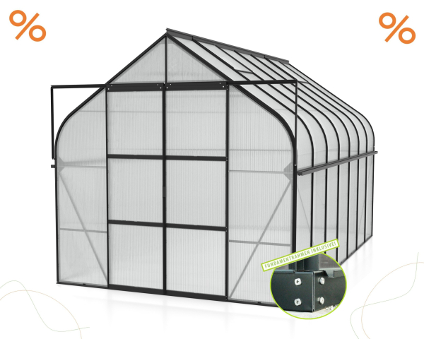 SET Vitavia Gewächshaus Diana 11500 4mm HKP 264x445 schwarz + Fundamentsrahmen