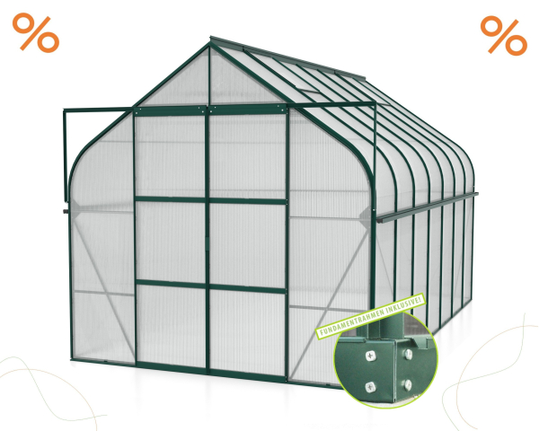 AKTION SET Gewächshaus Diana 11500 4mm HKP 264x445 smaragd + Fundamentsrahmen