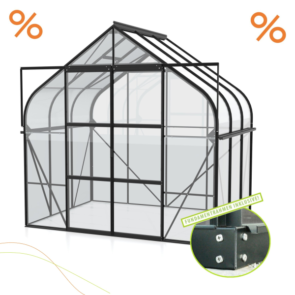 AKTION SET Gewächshaus Diana 5000 ESG BxT 264x195cm schwarz + Fundamentsrahmen
