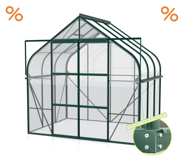 AKTION SET Gewächshaus Diana 5000 ESG BxT 264x195cm smaragd + Fundamentsrahmen