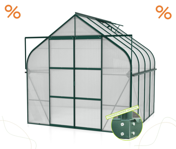 SET Vitavia Gewächshaus Diana 6700 4mm HKP 264x258cm smaragd + Fundamentsrahmen