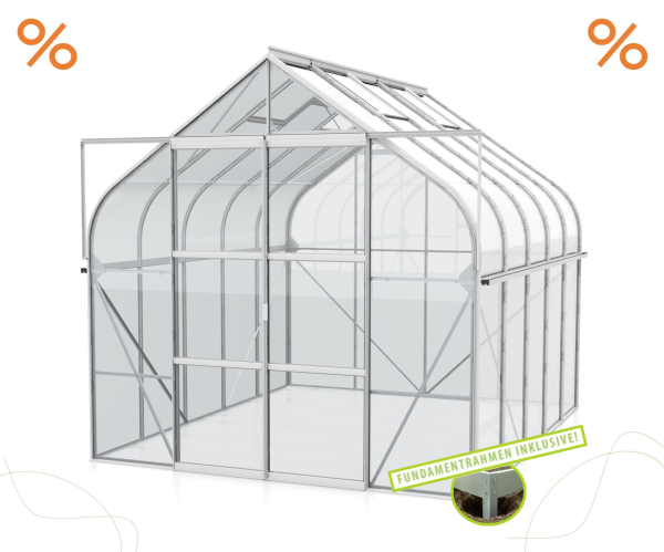 SET Vitavia Gewächshaus Diana 8300 ESG BxT 264x321cm eloxiert + Fundamentsrahmen