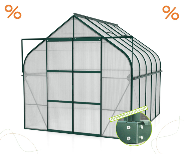 SET Vitavia Gewächshaus Diana 8300 4mm HKP 264x321cm smaragd + Fundamentsrahmen