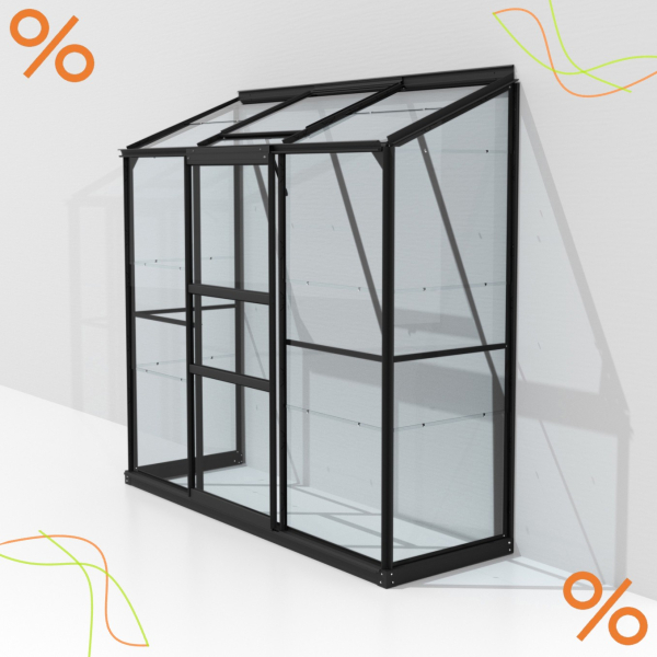 SPARSET Vitavia Anlehngewächshaus Ida 1300 BxT 193x69 ESG Glas schwarz + Fundament