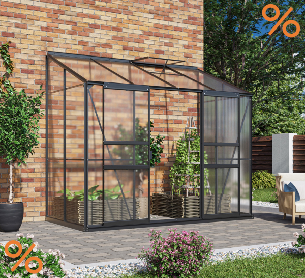 AKTION Vitavia SET Anlehngewächshaus Ida 3300 BxT 255x132 4mm HKP schwarz + Fundament