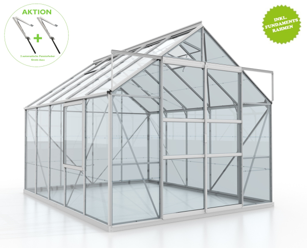 SPARSET Vitavia Gewächshaus Meridian 2 8300 BxT 257x321 ESG Glas Alu eloxiert + Fundament + 2 Dachlüfter