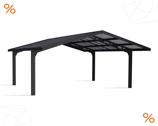 Palram-Canopia Doppel Carport SYDNEY APEX 6x6 Alu schwarz - gewelltes Polycarbonat solargrau