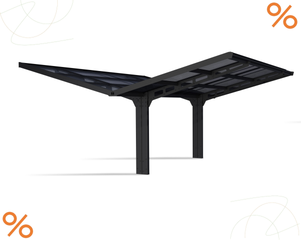 Palram-Canopia Doppel Carport SYDNEY WINGS 6x6 Alu schwarz - gewelltes Polycarbonat solargrau