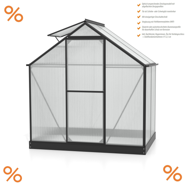 Vitavia Gewächshaus Triton 2500 4mm HKP BxT 198x131cm schwarz + Fundamentsrahmen