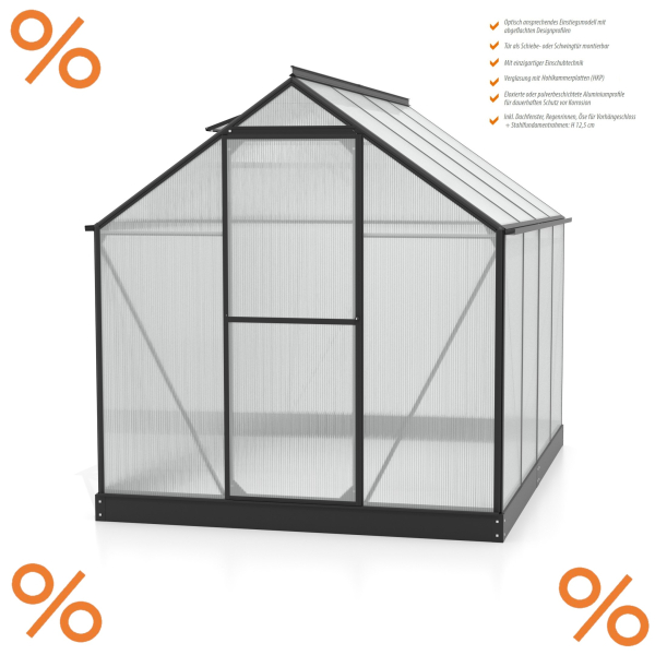 Vitavia Gewächshaus Triton 5000 6mm HKP BxT 198x256cm schwarz + Fundamentsrahmen