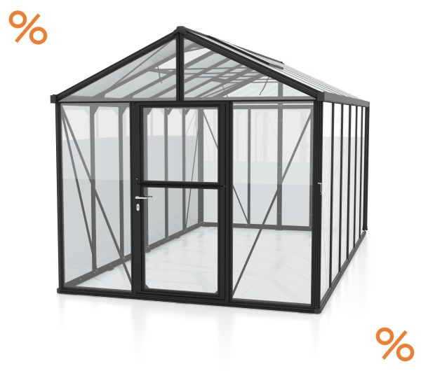 Vitavia Premium Gewächshaus Zeus 11900 BxT 258x465 Glas ESG/HKP 12m² Alu schwarz