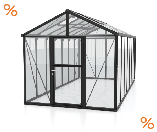 Vitavia Premium Gewächshaus Zeus 13800 BxT 258x540 Glas ESG/HKP 13m² Alu schwarz