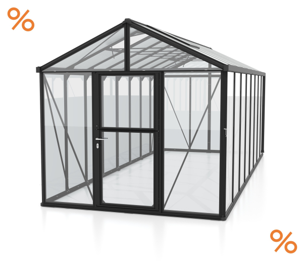 Vitavia Premium Gewächshaus Zeus 15700 BxT 258x614 Glas ESG/HKP 15m² Alu schwarz