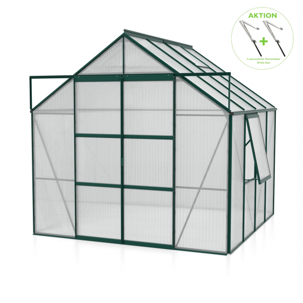 AKTION Vitavia Gewächshaus Jupiter 6700 6mm HKP 257x258 Alu smaragd + 2 Dachlüfter gratis