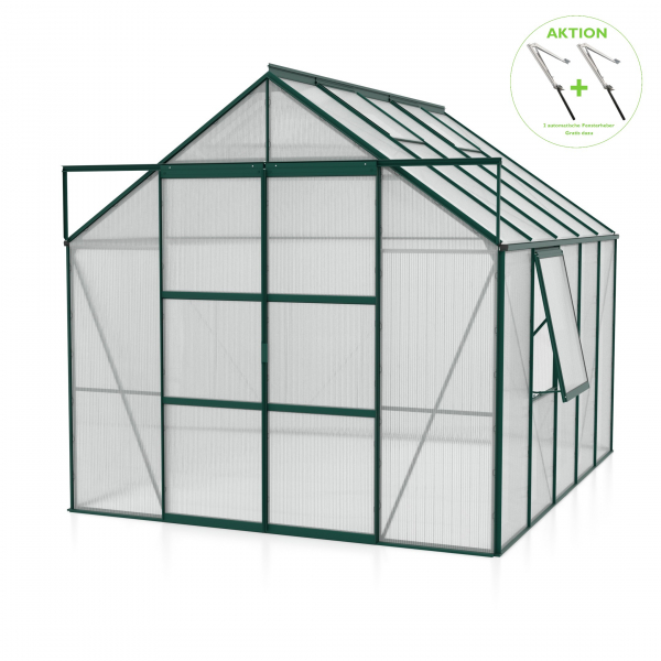 AKTION Vitavia Gewächshaus Jupiter 8300 257x32 HKP 6mm Alu smaragd + 2 Dachlüfter gratis