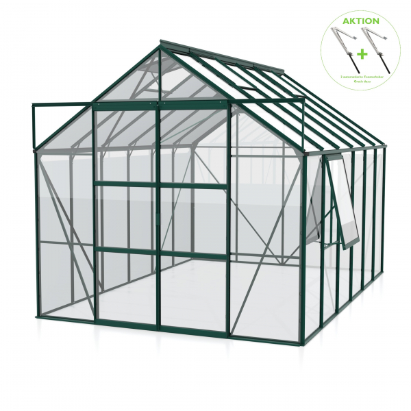 AKTION Vitavia Gewächshaus Jupiter 9900 257x383 ESG Glas Alu smaragd + 2 Dachlüfter gratis
